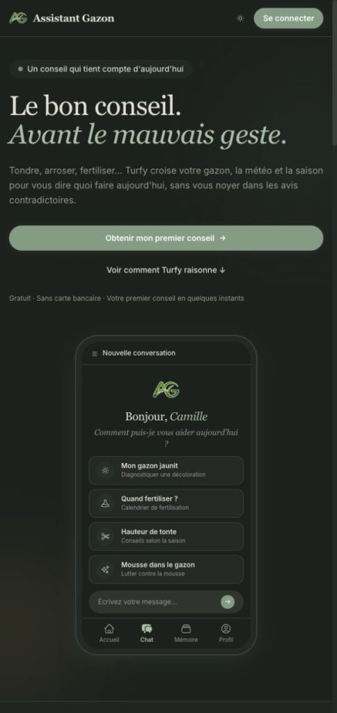 Exemple d’assistant IA métier : accueil d’Assistant Gazon sur mobile