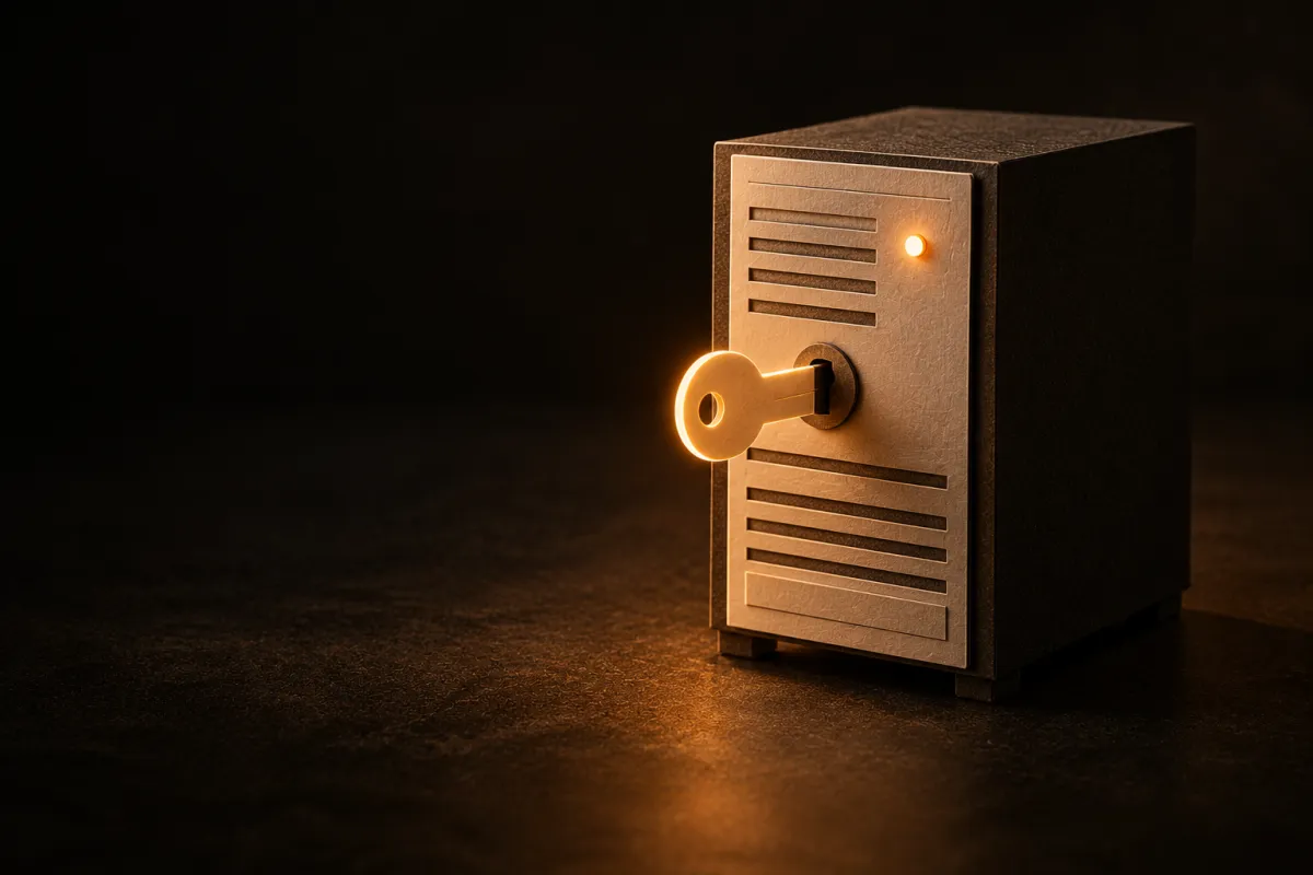 Hébergement site WordPress : un serveur en papier avec une clé dans sa serrure