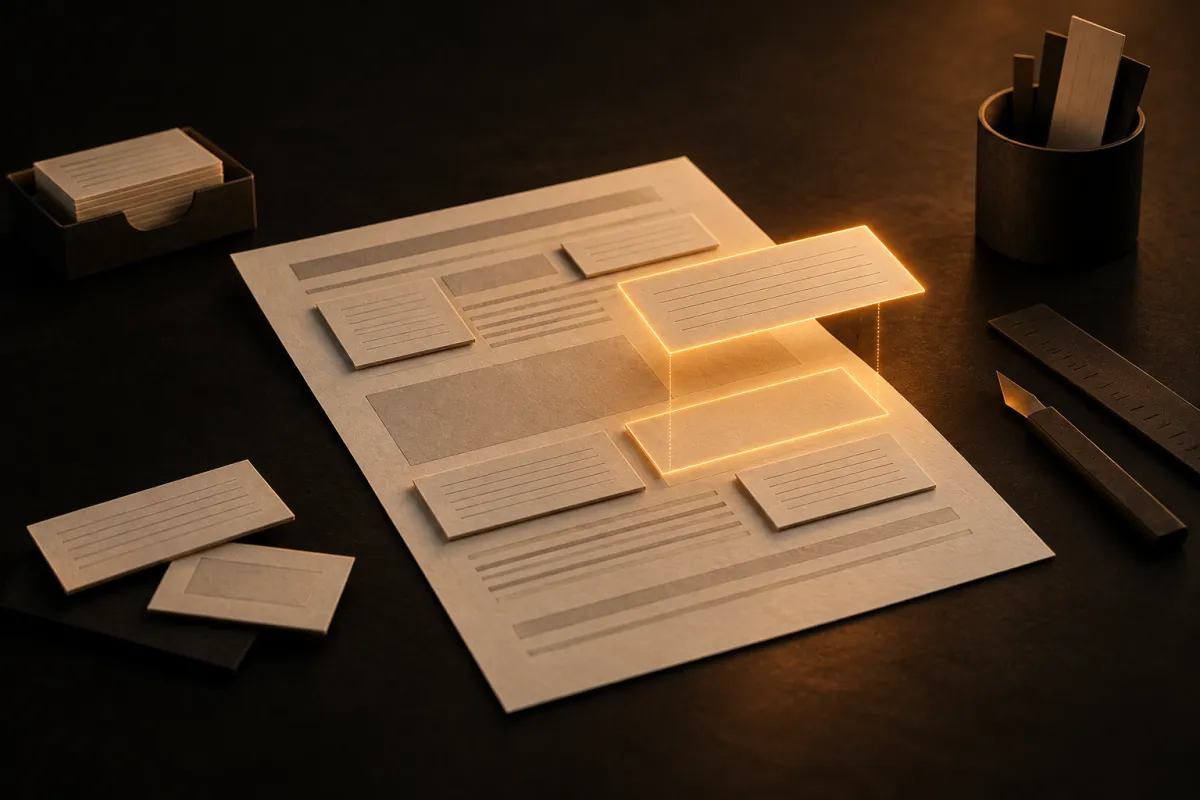 Refonte site internet : une page en papier en cours de reconstruction, entourée de petits outils